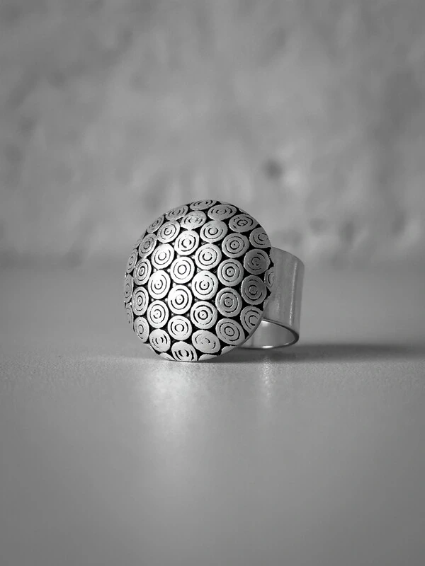 Anel Cúpula Espiral Ajustável | Banho de Prata 925