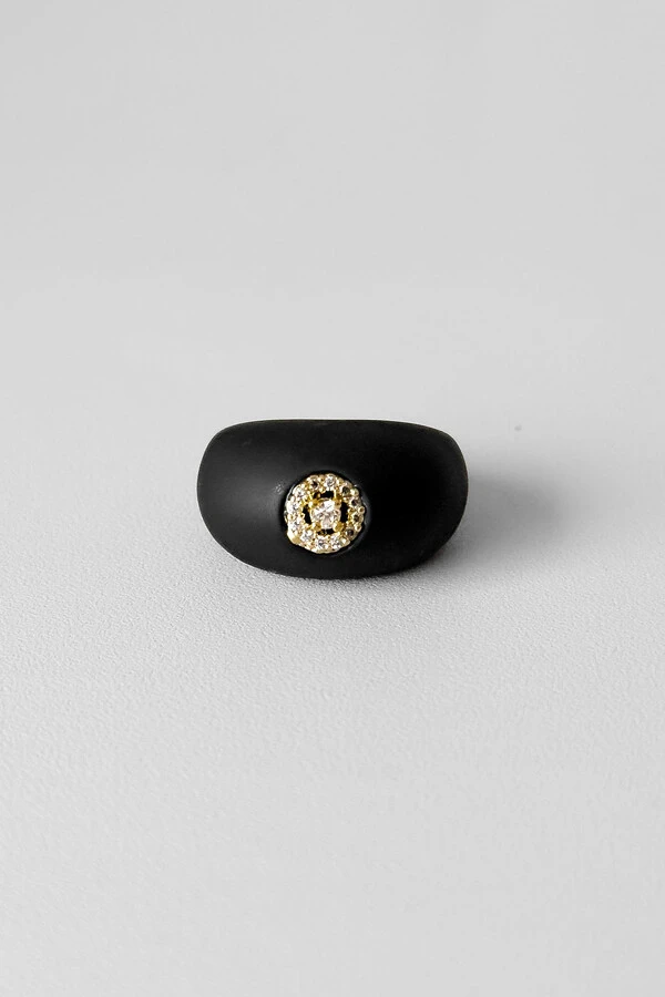 Anel Noir | Resina Preta | Zircônias em Ouro 18k