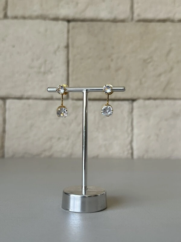 Brinco Duplo Duas Zircônias Banho de Ouro 18k