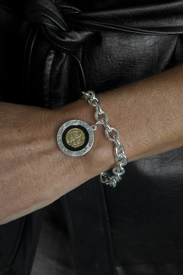 Pulseira Elo | Banho de Prata | Pingente Medalha