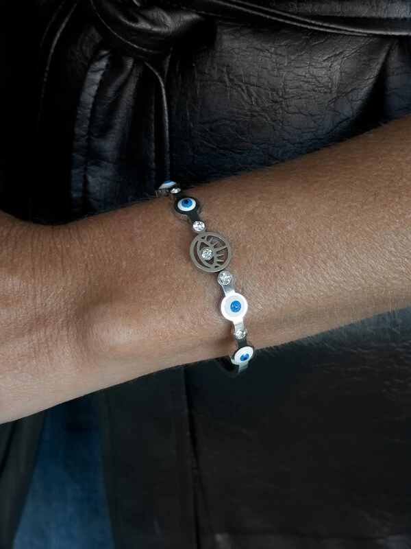 Bracelete Olho Grego | Banho de Prata | Esmalte e Zircônias