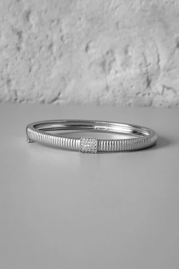 Bracelete Riscas Cravejado | Banho Ródio | Moderno