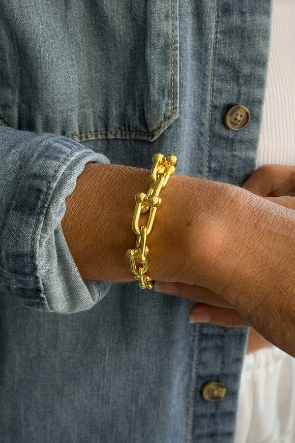 Pulseira Elos Geométricos Articulados | Banho de Ouro 18k | Moderna