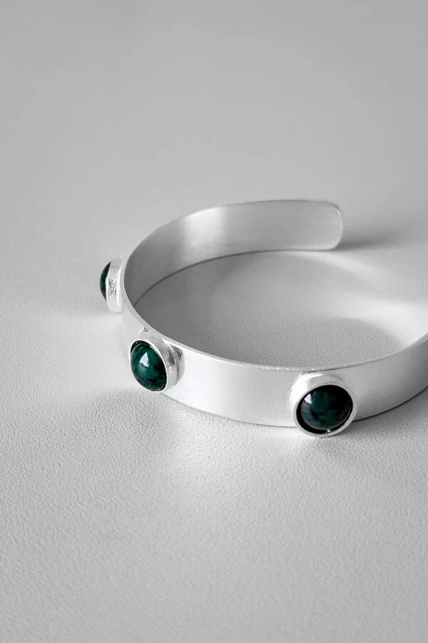 Bracelete Pedras Verdes | Banho Prata 925 | Ajustável