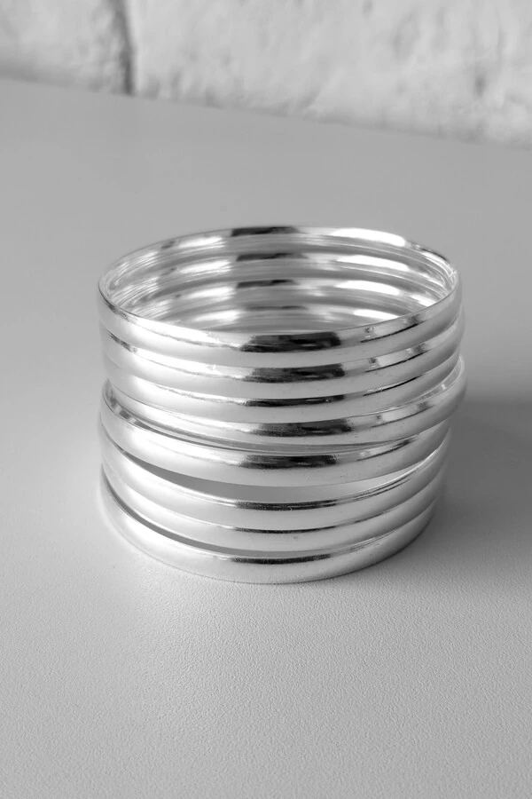 Kit 8 Pulseiras de Argola Fio Liso 6mm | Prata 925 | Mix Absoluto