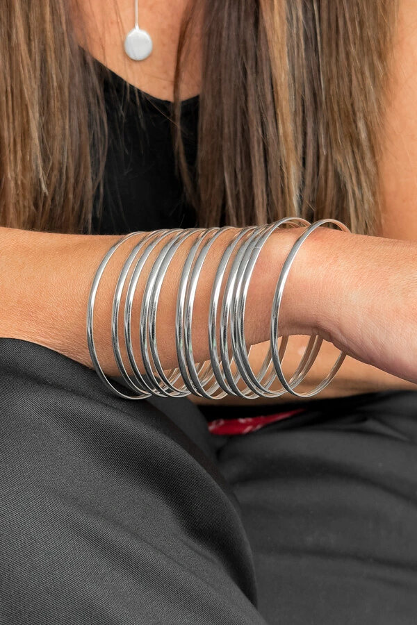 Kit 12 Pulseiras de Argola Fio Liso 3mm | Prata 925 | Mix Pulseirismo