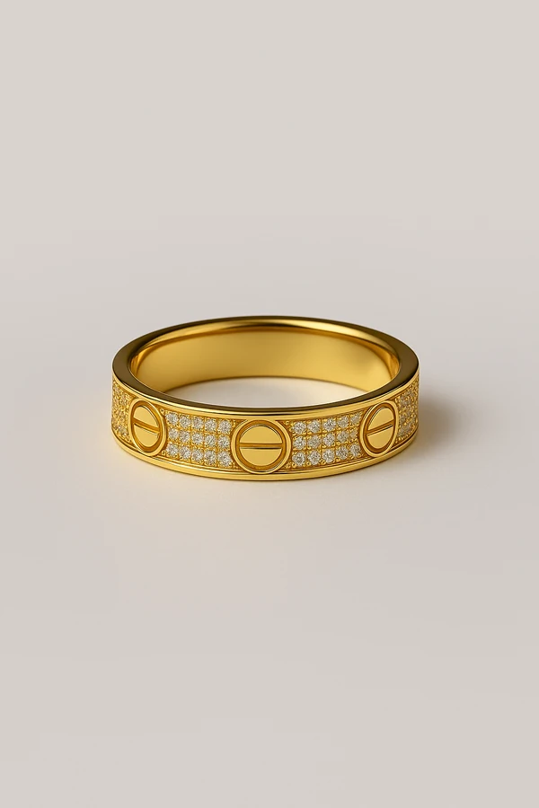 Anel Cravejado com Apliques Redondos | Banho de Ouro 18k | Sofisticado