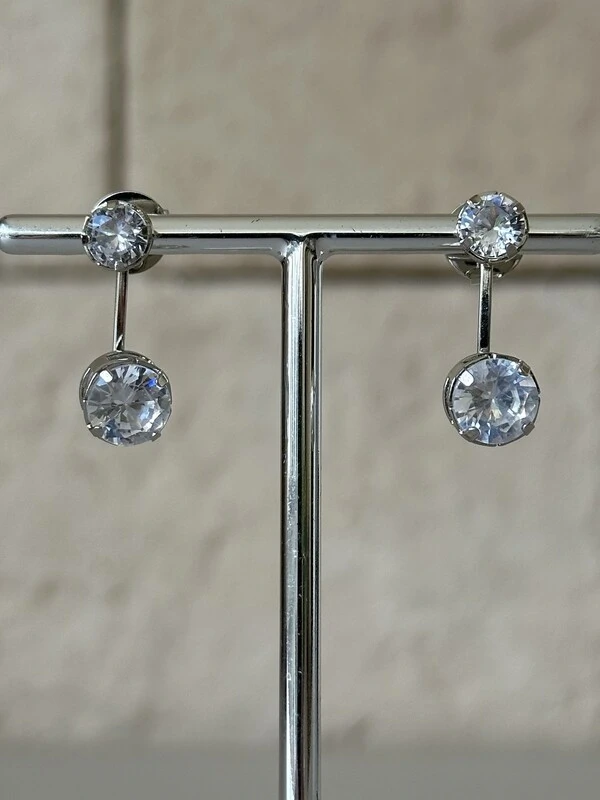 Brinco Duplo Duas Zircônias Banho de Ródio