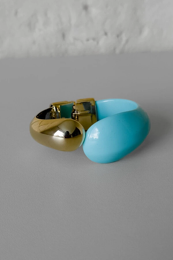Bracelete Duo | Banho de Ouro 18k | Esmalte Azul Turquesa