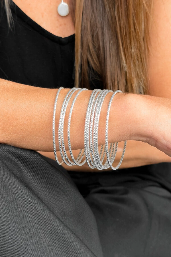 Kit 10 Pulseiras de Argola Fio Torcido | Prata 925 | Mix Impacto