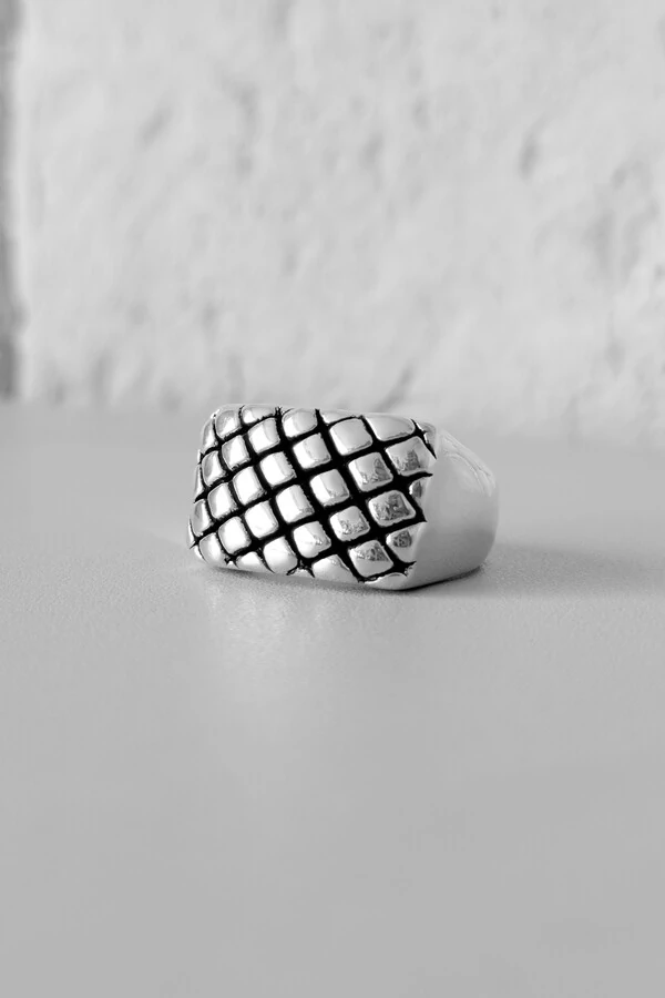 Anel Colmeia Retangular | Prata 925