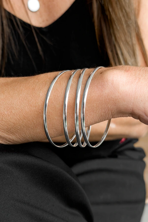 Kit 4 Pulseiras de Argola Fio Liso 3mm | Prata 925 | Mix Moderno