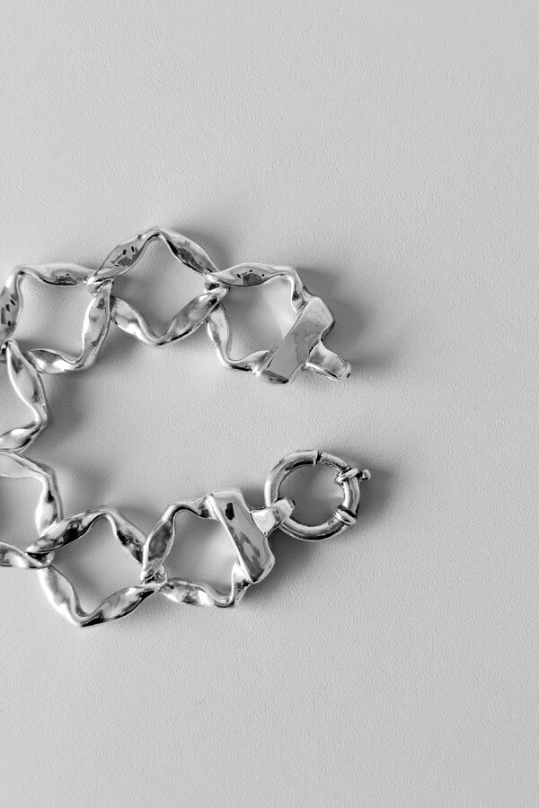 Pulseira Elo Quadrado Ondulado | Prata 925 | Eletroformação
