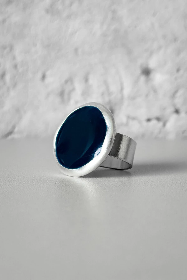 Anel Redondo Azul | Banho Prata 925 | Ajustável