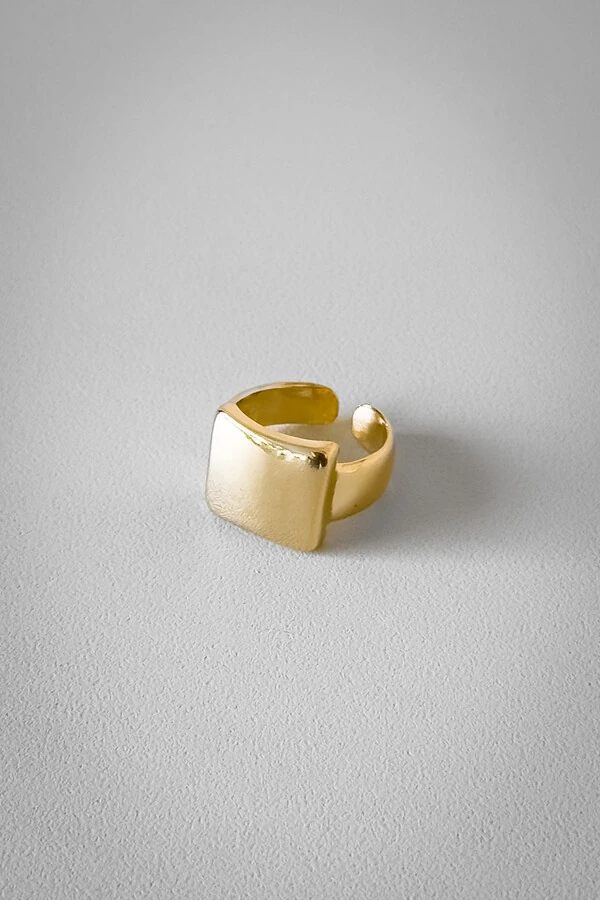 Anel Quadrado Liso Ajustável | Banho Ouro 18k | Minimalista