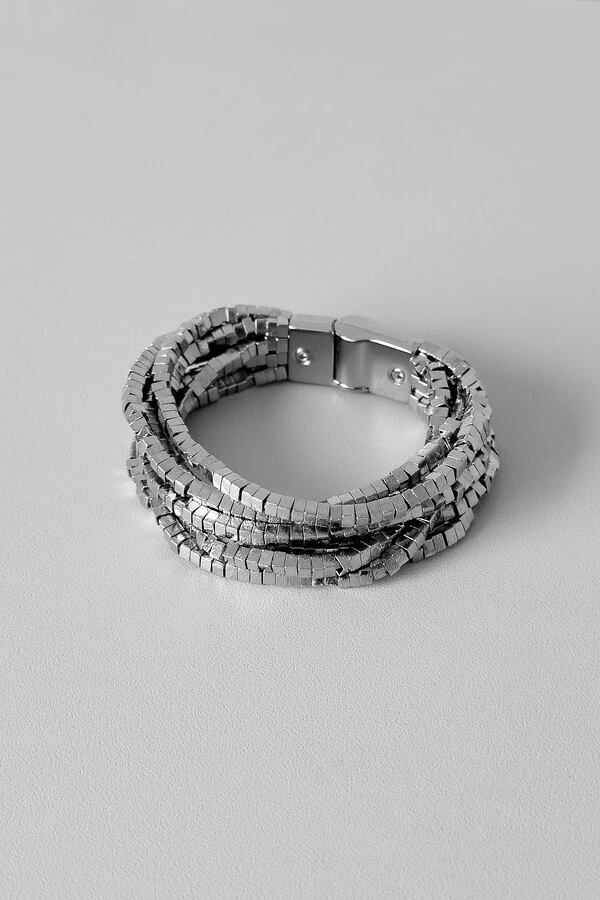 Pulseira Fios Malha Cubinhos | Banho de Ródio | Moderna