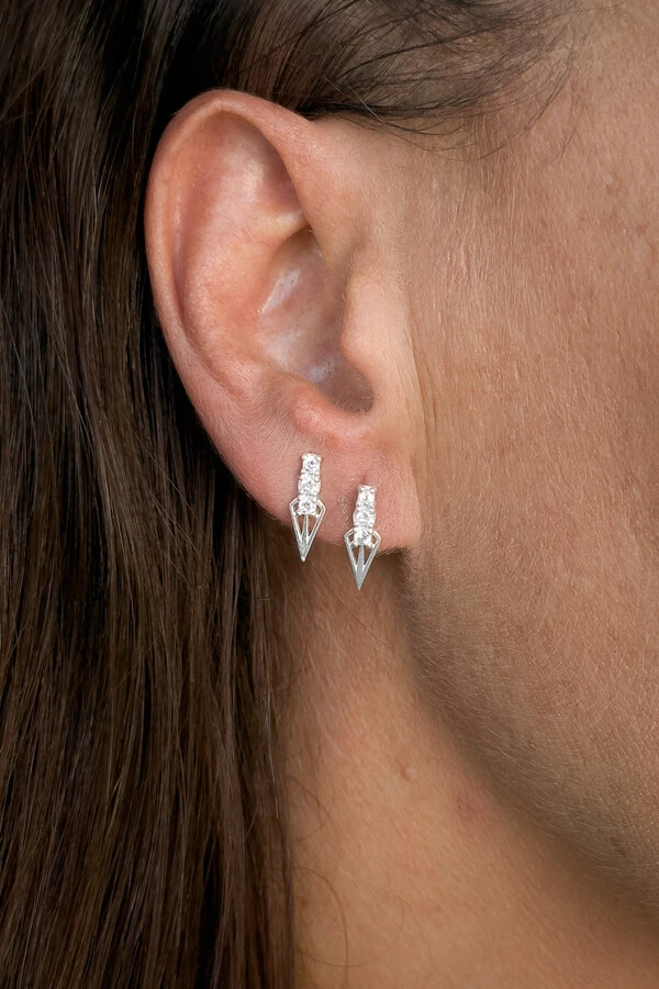 Brinco Solitário Halo Gota Geométrica | Prata 925 | Moderno