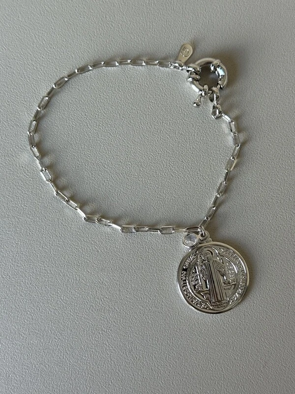 Pulseira Medalha São Bento Banho de Ródio