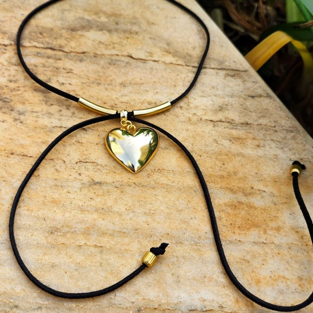 Foto Choker Camurça Country Coração Deluxe