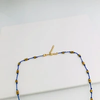 Colar Verniz Italiano Azul com Pingentes do Brasil e Hematita Dourada