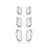 Brinco Trio Argola Click Cravejado com Zircônias Baguete