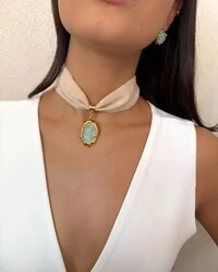 Choker Tecido Gota de Quartzo Verde