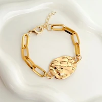 Pulseira Elo Cadeado com Medalha Martelada