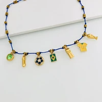 Colar Verniz Italiano Azul com Pingentes do Brasil e Hematita Dourada