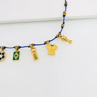 Colar Verniz Italiano Azul com Pingentes do Brasil e Hematita Dourada