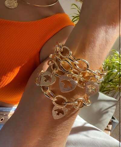 Foto Pulseira Elos com Pingente Cravejado Espírito Santo