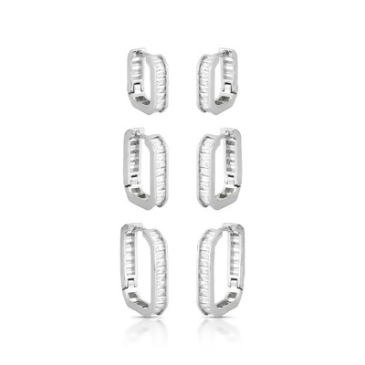 Foto Brinco Trio Argola Click Cravejado com Zircônias Baguete