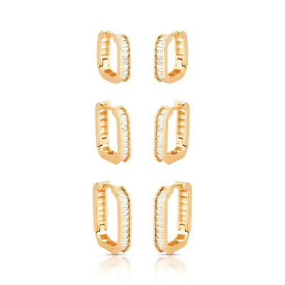 Foto Brinco Trio Argola Click Cravejado com Zircônias Baguete