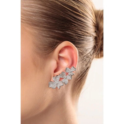 Foto Brinco Ear Cuff Flower Luxo Pino em Prata 925