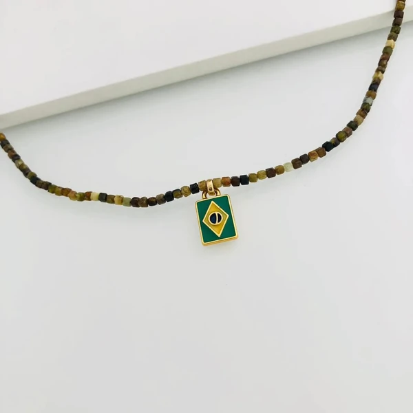 Colar Cristal com Pingente Brasil