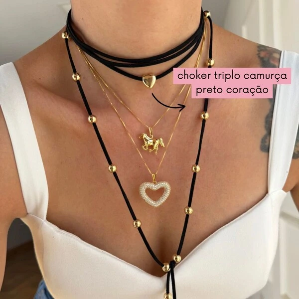 Choker Tripla Café Coração