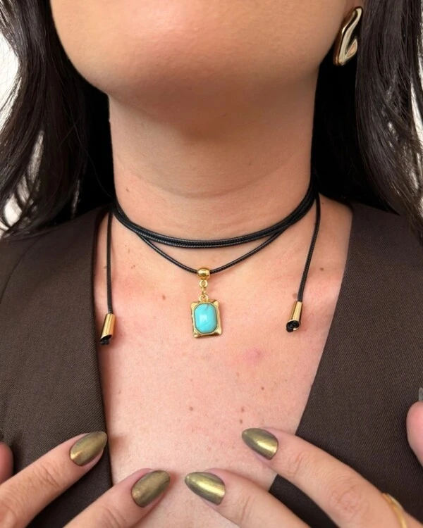 Choker Boho com Pedra Turquesa