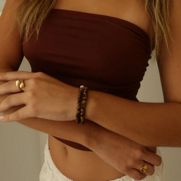 Pulseira Dupla Pedra Olho de Tigre