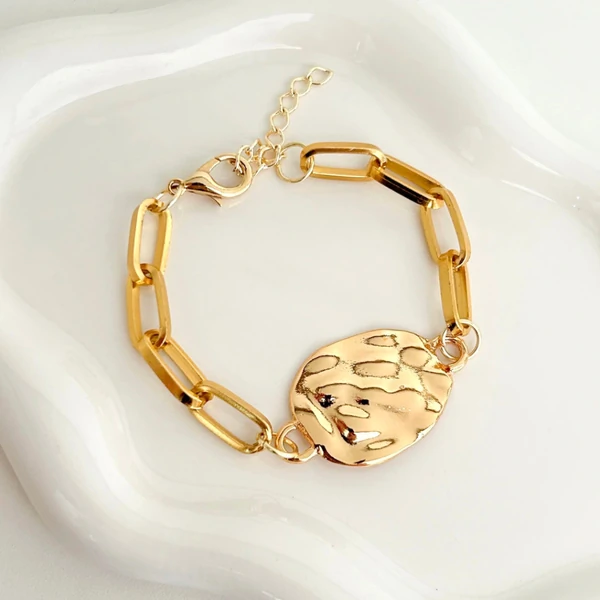 Pulseira Elo Cadeado com Medalha Martelada