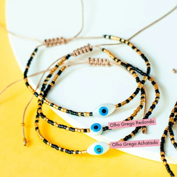Pulseira Macramê Pedra Natural Olho Grego