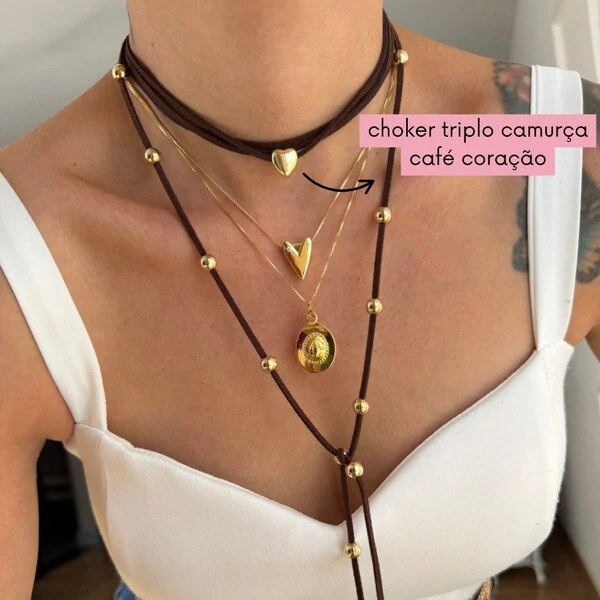 Choker Tripla Café Coração