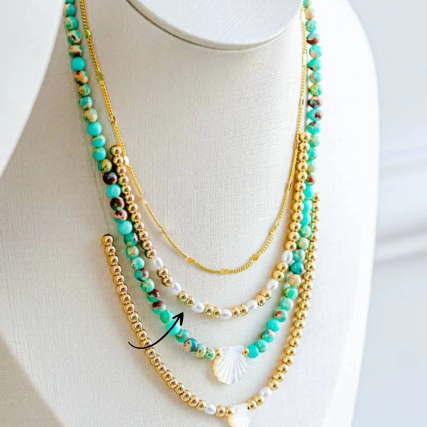 Choker Fio de Nylon Bolinhas Douradas e Pérola de Água Doce