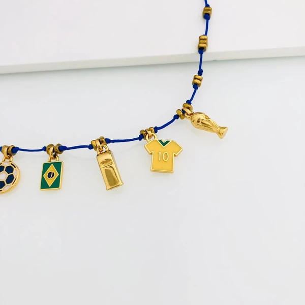 Colar Verniz Italiano Azul com Pingentes do Brasil e Hematita Dourada