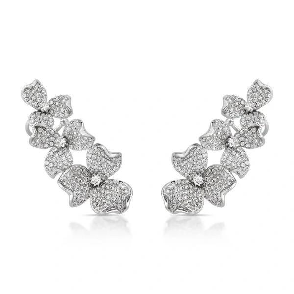 Brinco Ear Cuff Flower Luxo Pino em Prata 925