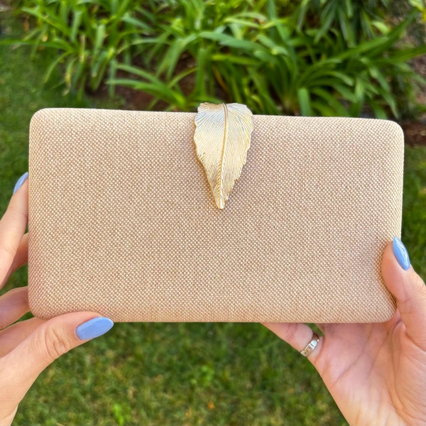 Bolsa Clutch Folha Dourada
