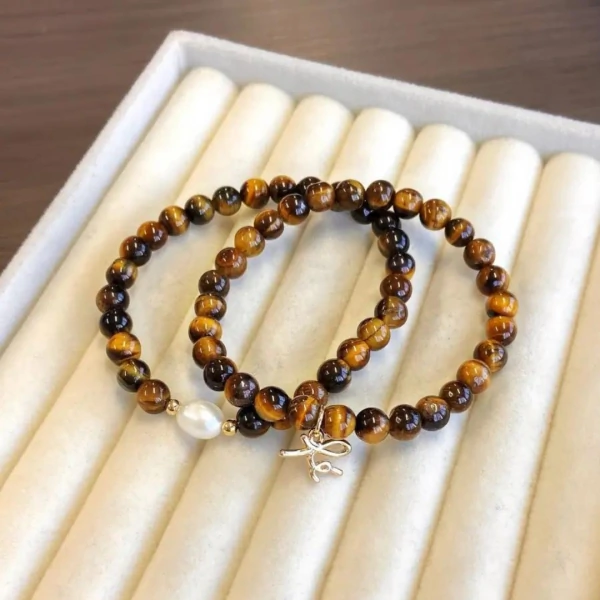 Pulseira Dupla Pedra Olho de Tigre