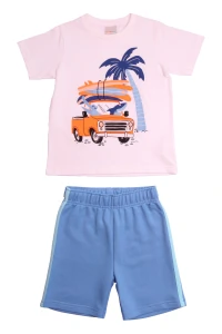 conjunto infantil masculino camiseta estampada e bermuda com frisos laterais