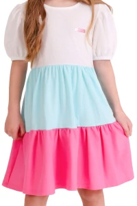 vestido infantil feminino com mangas bufantes e recorte maria