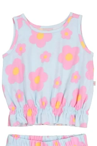 conjunto infantil feminino estampado regata e shorts em meia malha