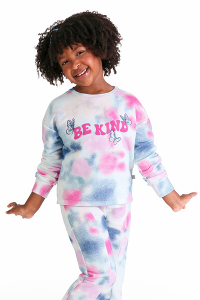 FotoConjunto Infantil Feminino Moletom Tie-Dye Blusa E Calça Com Abertura