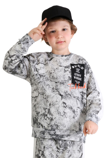 FotoConjunto Marmorizado Infantil Masculino Em Moletom Blusa Manga Longa E Calça